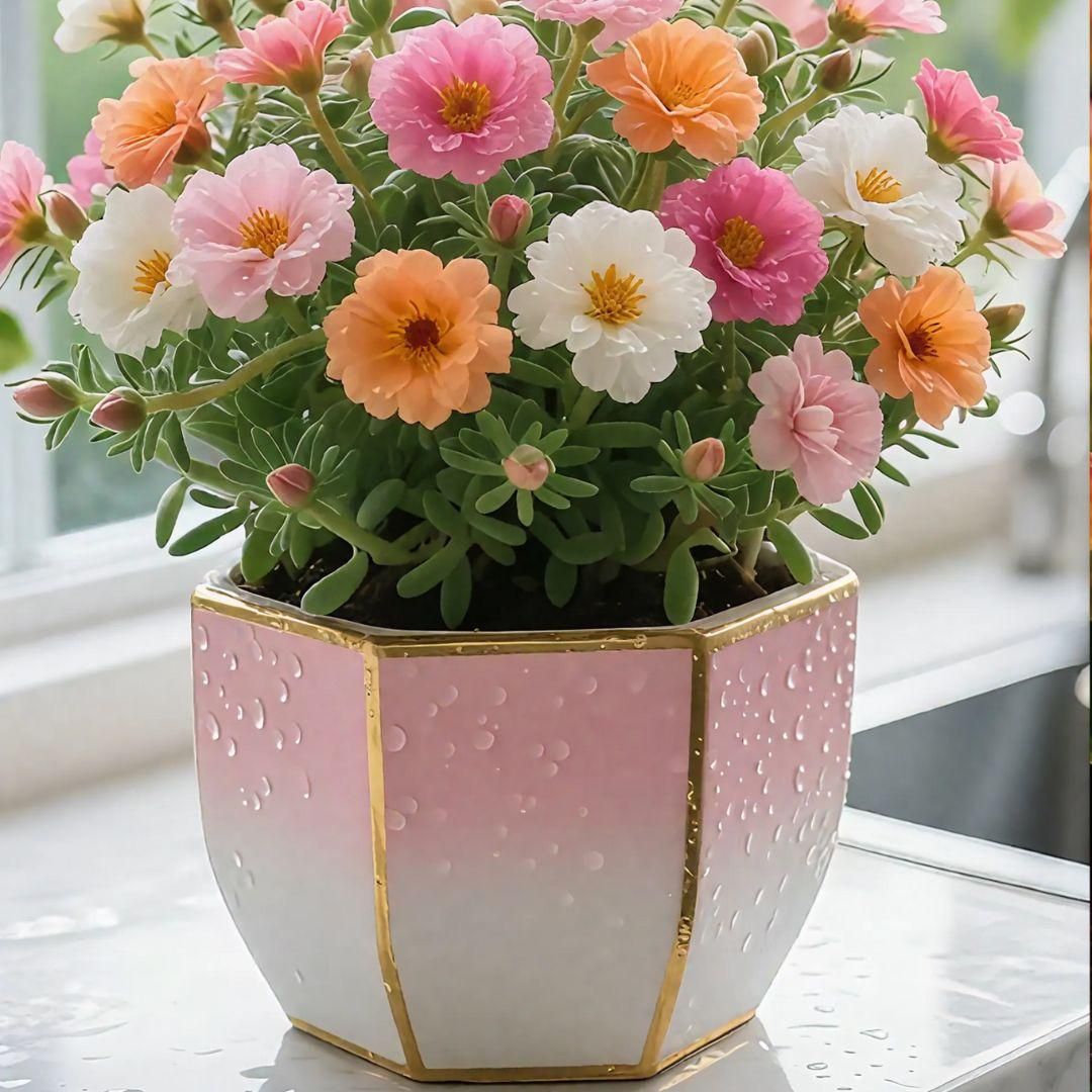 Double Moss Rose seeds + 100 grams Organic potmix Free